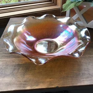 Vtg Jeannette Glass Iridescent Ruffled Fruit Bowl